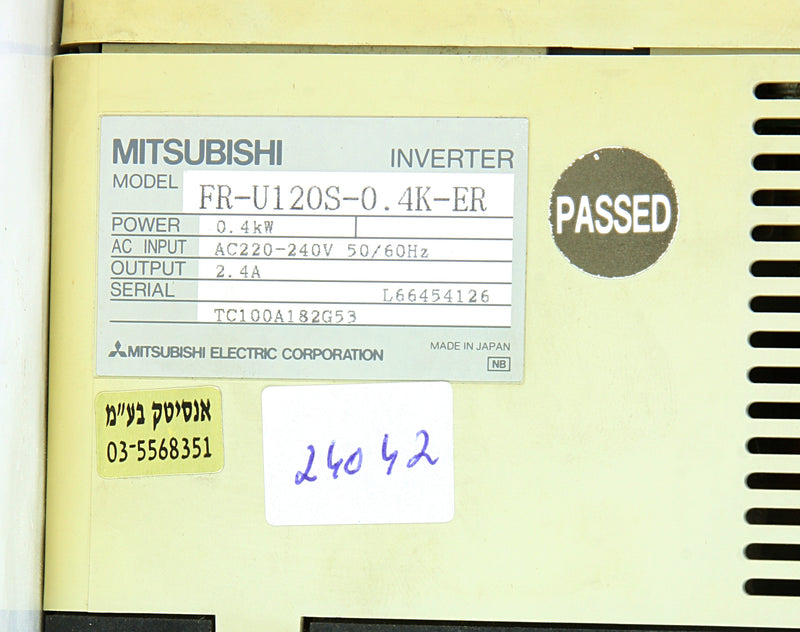 Mitsubishi Inverter FR-U120S-0.4K-ER FREQROL-U100 2.4A 0.4kW