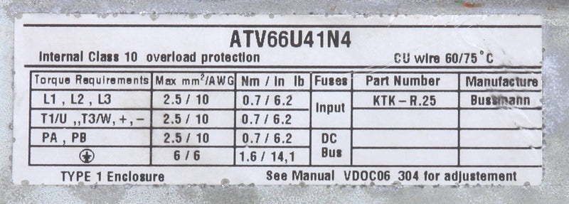 Telemecanique Square D ATV66U41N4 ALTIVAR 66