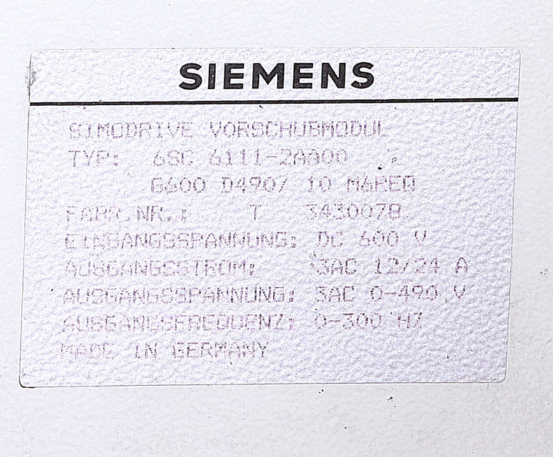 Siemens Feed Module 6SC 6111-2AA00