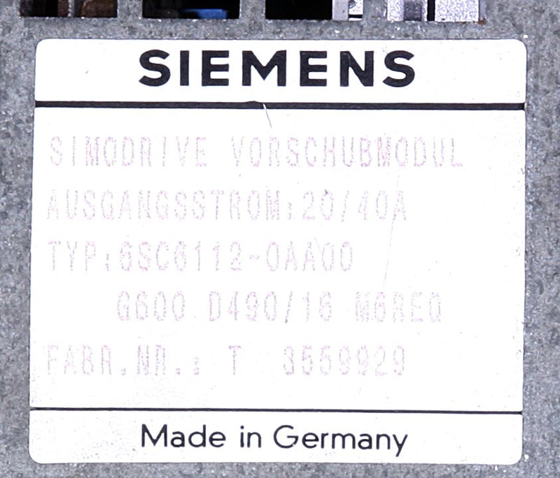 Siemens Feed Module 6SC6112-0AA00 Simodrive 20/40A