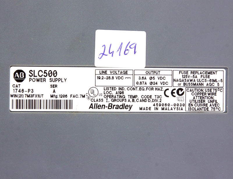 Allen Bradley Power Supply SLC500 1746-P3 Ser A