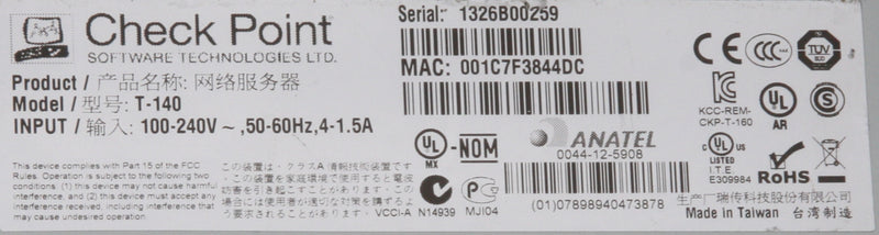 Check Point Security Firewall Appliance T-140 1326B00259 4400