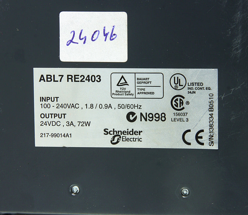 Telemecanique Power Supply ABL7 RE2403 Input: 100-240VAC Output: 24-28.8VDC 3A