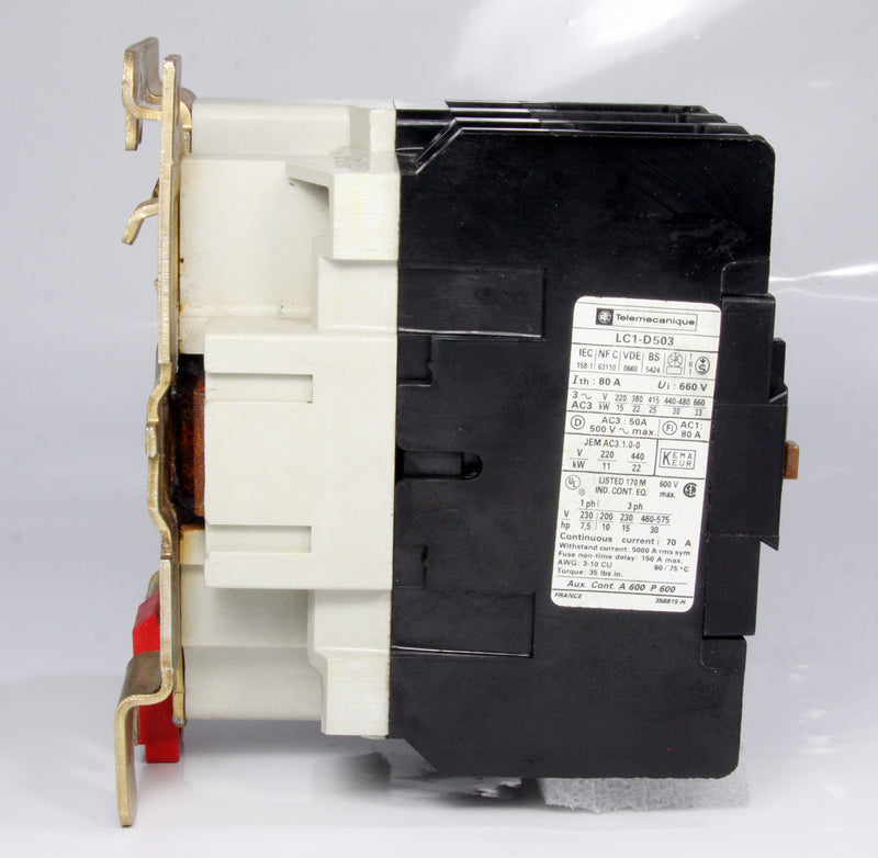 Telemecanique Contactor LC1-D503 Coil: 220V AC 3 Pole 80A