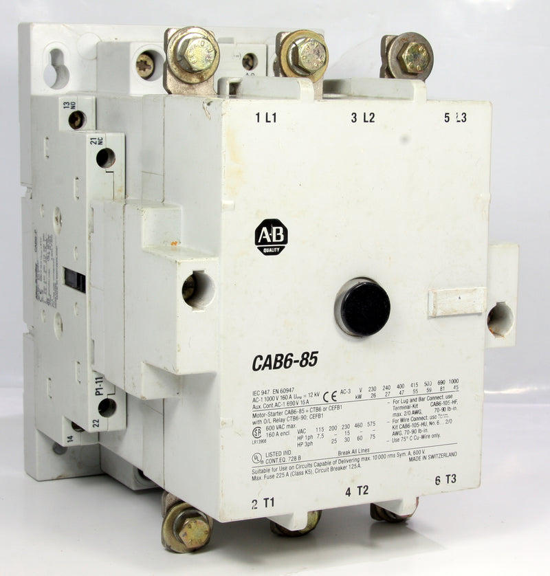 Allen Bradley Contactor Cab6-85 + Cab6-P 160A 45Kw 75Hp Coil: 110V 50Hz 127V 60Hz