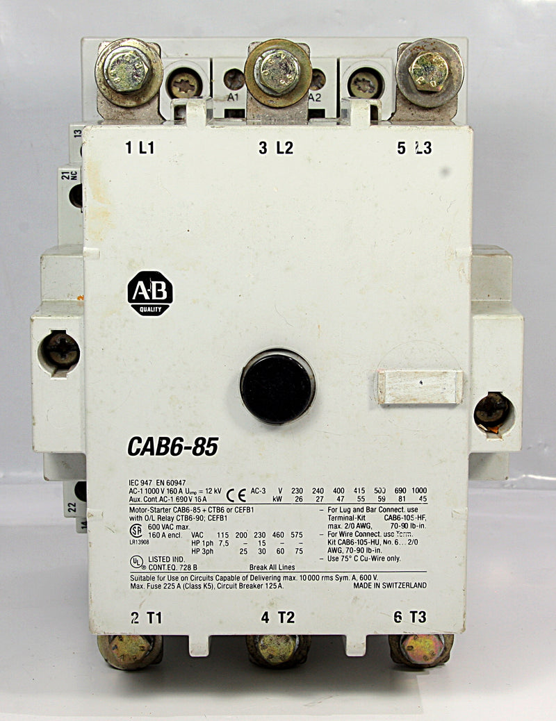 Allen Bradley Contactor Cab6-85 + Cab6-P 160A 45Kw 75Hp Coil: 110V 50Hz 127V 60Hz