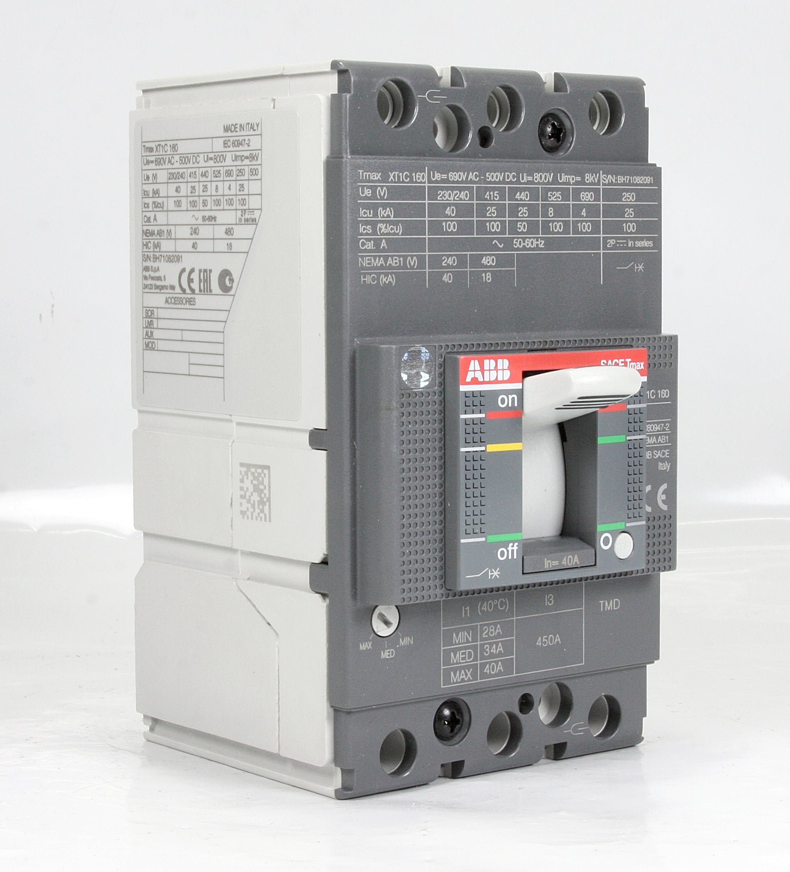 *New* Abb Sace Circuit Breaker TMAX XT1C 160 3 Pole 40A