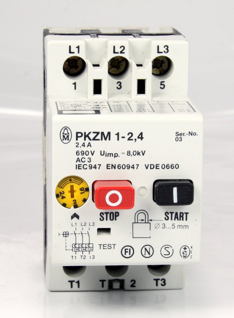 Klockner Moeller Motor Starter PKZM1-2.4 PKZM1-2,4 3 Pole 1.6 - 2.4A