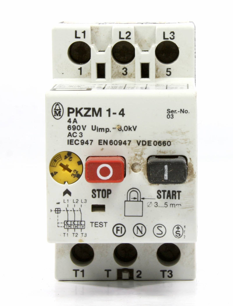 Moeller Manual Motor Starter PKZM1-4 3 Pole 2.4-4A